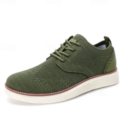 Men's Breathable Knit Brogue Sneakers - Casual Lace-Up Lightweight Shoes for Daily Wear & Walking