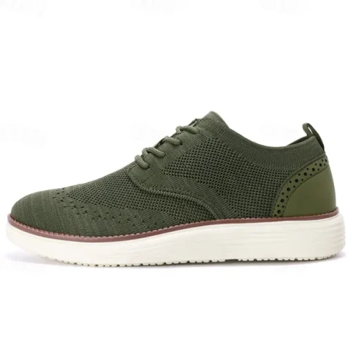 Men's Breathable Knit Brogue Sneakers - Casual Lace-Up Lightweight Shoes for Daily Wear & Walking