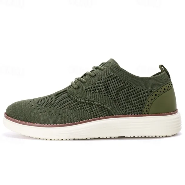 Men's Breathable Knit Brogue Sneakers - Casual Lace-Up Lightweight Shoes for Daily Wear & Walking