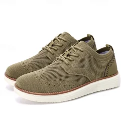 Men's Breathable Knit Brogue Sneakers - Casual Lace-Up Lightweight Shoes for Daily Wear & Walking