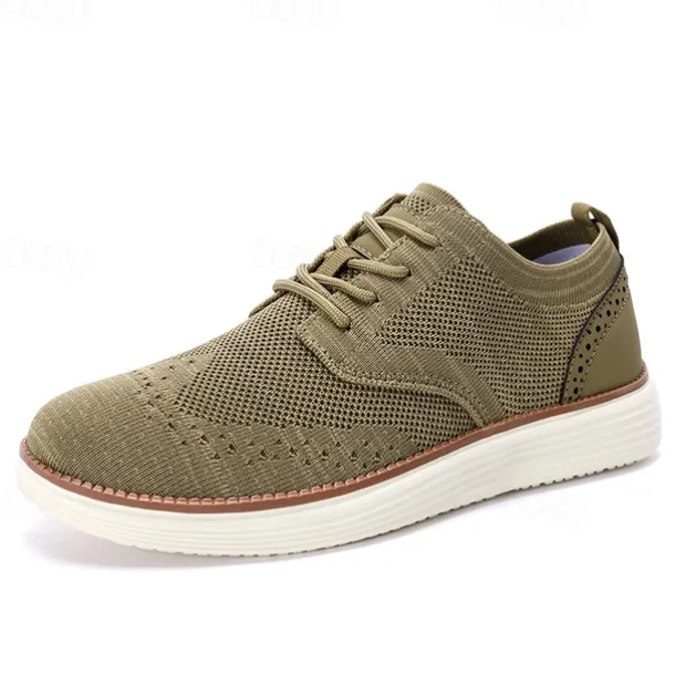 Men's Breathable Knit Brogue Sneakers - Casual Lace-Up Lightweight Shoes for Daily Wear & Walking