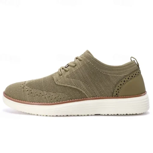 Men's Breathable Knit Brogue Sneakers - Casual Lace-Up Lightweight Shoes for Daily Wear & Walking