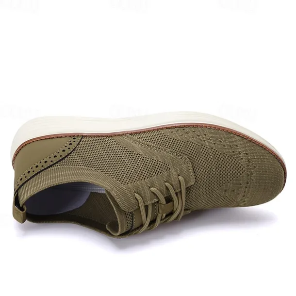 Men's Breathable Knit Brogue Sneakers - Casual Lace-Up Lightweight Shoes for Daily Wear & Walking