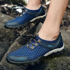 Men's Breathable Mesh Trail Running Shoes – Lightweight Non-Slip Outdoor Athletic Sneakers for Hiking, Walking & Water Sports