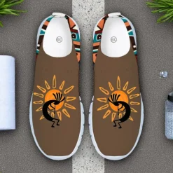 Men's Breathable Tribal Print Slip-On Walking Sneakers – Lightweight Flyknit Mesh Shoes for Casual Outdoor Activities
