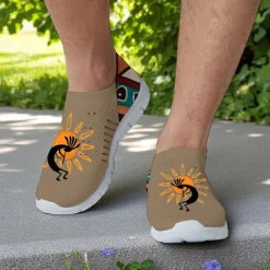 Men's Breathable Tribal Print Slip-On Walking Sneakers – Lightweight Flyknit Mesh Shoes for Casual Outdoor Activities