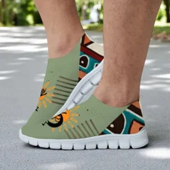 Men's Breathable Tribal Print Slip-On Walking Sneakers – Lightweight Flyknit Mesh Shoes for Casual Outdoor Activities