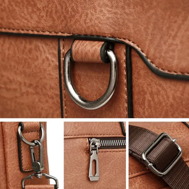 Men's Briefcase Laptop Bag PU Leather Office Daily Zipper Tiered Anti-Dust Solid Color Dark Brown Black Brown