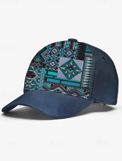 Men's Brown Baseball Cap with Colorful Tribal Print – Adjustable Casual Hat for Outdoor Activities and Festivals