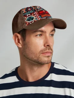 Men's Brown Baseball Cap with Colorful Tribal Print – Adjustable Casual Hat for Outdoor Activities and Festivals