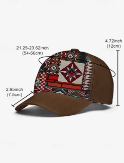 Men's Brown Baseball Cap with Colorful Tribal Print – Adjustable Casual Hat for Outdoor Activities and Festivals