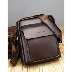 Men's Brown Black Faux Leather Crossbody Bag with Adjustable Shoulder Strap - Stylish and Practical Shoulder Bag, Messenger Bag for Work, Travel and Daily Use