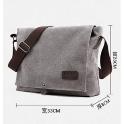 Men's Brown Canvas Messenger Bag with Adjustable Shoulder Strap and Minimalist Design - Durable and Stylish for Work or Casual Use