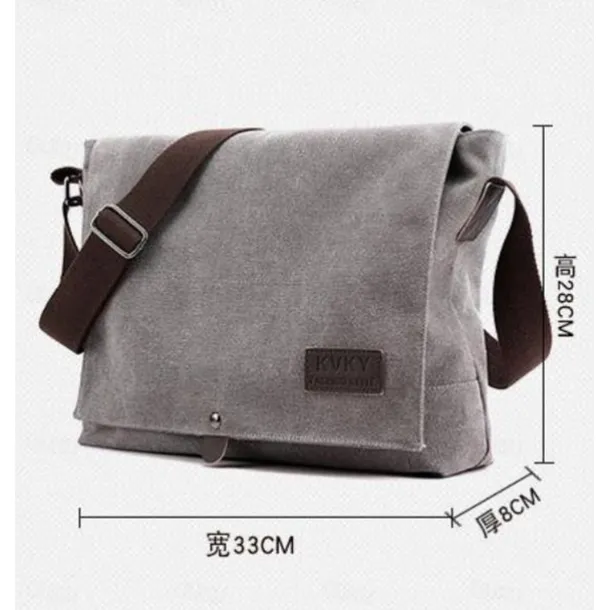 Men's Brown Canvas Messenger Bag with Adjustable Shoulder Strap and Minimalist Design - Durable and Stylish for Work or Casual Use