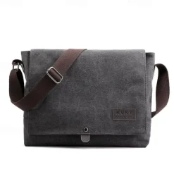 Men's Brown Canvas Messenger Bag with Adjustable Shoulder Strap and Minimalist Design - Durable and Stylish for Work or Casual Use