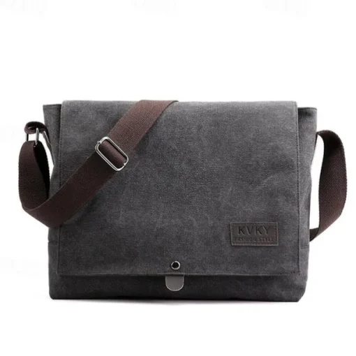 Men's Brown Canvas Messenger Bag with Adjustable Shoulder Strap and Minimalist Design - Durable and Stylish for Work or Casual Use