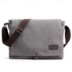 Men's Brown Canvas Messenger Bag with Adjustable Shoulder Strap and Minimalist Design - Durable and Stylish for Work or Casual Use