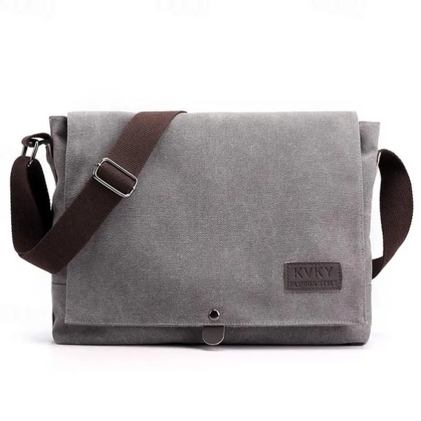 Men's Brown Canvas Messenger Bag with Adjustable Shoulder Strap and Minimalist Design - Durable and Stylish for Work or Casual Use