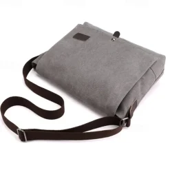 Men's Brown Canvas Messenger Bag with Adjustable Shoulder Strap and Minimalist Design - Durable and Stylish for Work or Casual Use