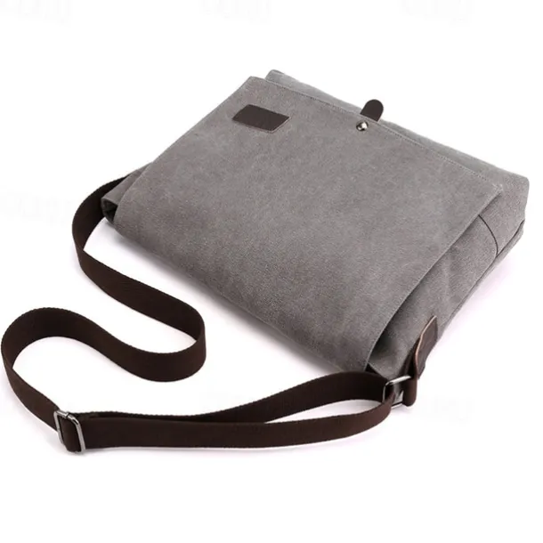 Men's Brown Canvas Messenger Bag with Adjustable Shoulder Strap and Minimalist Design - Durable and Stylish for Work or Casual Use