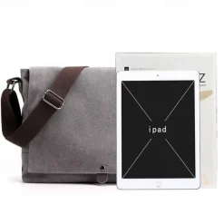 Men's Brown Canvas Messenger Bag with Adjustable Shoulder Strap and Minimalist Design - Durable and Stylish for Work or Casual Use