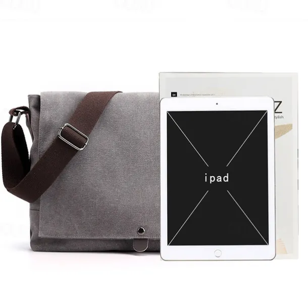 Men's Brown Canvas Messenger Bag with Adjustable Shoulder Strap and Minimalist Design - Durable and Stylish for Work or Casual Use