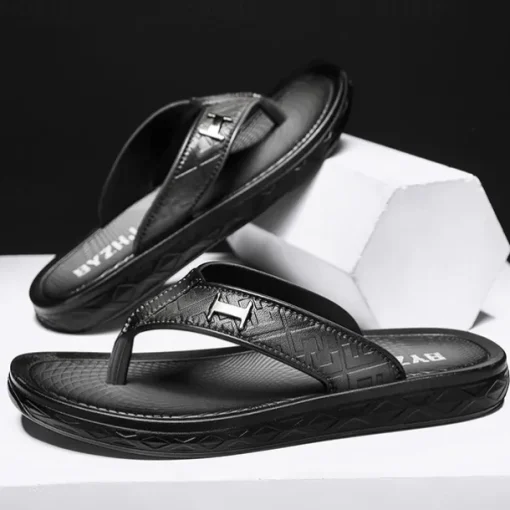 Men's Brown Casual Flip Flops with Textured Footbed and Adjustable Strap – Comfortable Outdoor Sandals for Summer and Beach Wear