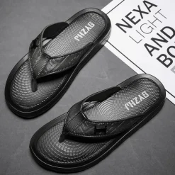 Men's Brown Casual Flip Flops with Textured Footbed and Adjustable Strap – Comfortable Outdoor Sandals for Summer and Beach Wear