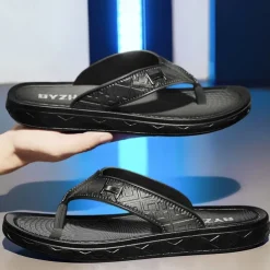 Men's Brown Casual Flip Flops with Textured Footbed and Adjustable Strap – Comfortable Outdoor Sandals for Summer and Beach Wear