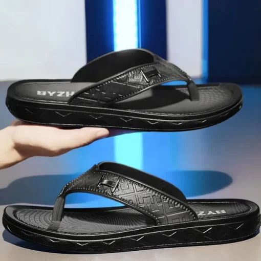 Men's Brown Casual Flip Flops with Textured Footbed and Adjustable Strap – Comfortable Outdoor Sandals for Summer and Beach Wear
