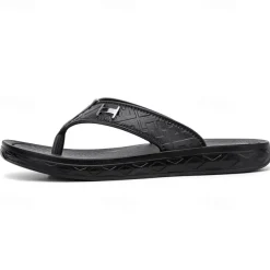 Men's Brown Casual Flip Flops with Textured Footbed and Adjustable Strap – Comfortable Outdoor Sandals for Summer and Beach Wear