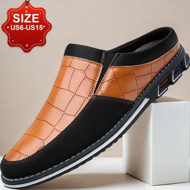 Men's Brown Croc-Embossed Leather Loafers – Stylish and Comfortable Slip-On Shoes for Casual and Formal Wear