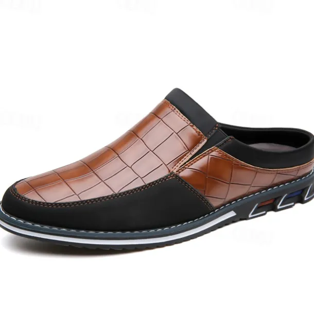 Men's Brown Croc-Embossed Leather Loafers – Stylish and Comfortable Slip-On Shoes for Casual and Formal Wear