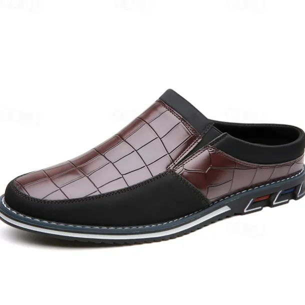 Men's Brown Croc-Embossed Leather Loafers – Stylish and Comfortable Slip-On Shoes for Casual and Formal Wear