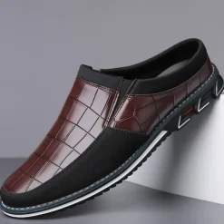 Men's Brown Croc-Embossed Leather Loafers – Stylish and Comfortable Slip-On Shoes for Casual and Formal Wear