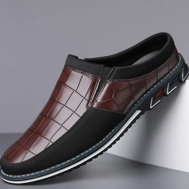 Men's Brown Croc-Embossed Leather Loafers – Stylish and Comfortable Slip-On Shoes for Casual and Formal Wear