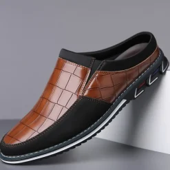 Men's Brown Croc-Embossed Leather Loafers – Stylish and Comfortable Slip-On Shoes for Casual and Formal Wear