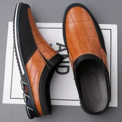 Men's Brown Croc-Embossed Leather Loafers – Stylish and Comfortable Slip-On Shoes for Casual and Formal Wear