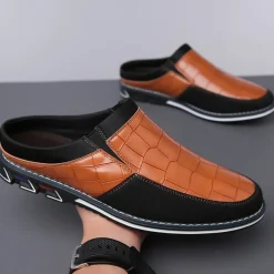 Men's Brown Croc-Embossed Leather Loafers – Stylish and Comfortable Slip-On Shoes for Casual and Formal Wear
