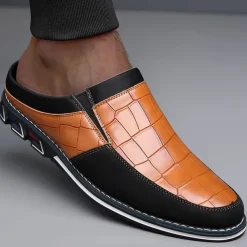 Men's Brown Croc-Embossed Leather Loafers – Stylish and Comfortable Slip-On Shoes for Casual and Formal Wear