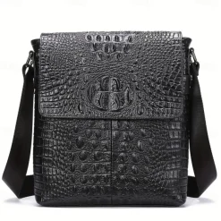 Men's Brown Crocodile Pattern Crossbody Bag, Stylish Leather Shoulder Messenger Bag for Daily Use and Casual Occasions