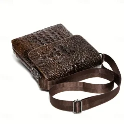 Men's Brown Crocodile Pattern Crossbody Bag, Stylish Leather Shoulder Messenger Bag for Daily Use and Casual Occasions