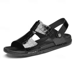 Men's Brown Crocodile Pattern Sandals with Adjustable Strap, Stylish Design for Casual, Outdoor and Summer Wear