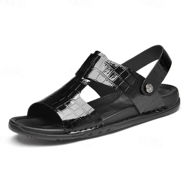 Men's Brown Crocodile Pattern Sandals with Adjustable Strap, Stylish Design for Casual, Outdoor and Summer Wear