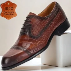 Men's Brown Crocodile Pattern Leather Oxford Shoes – Kentucky Derby Shoes for Formal Occasions