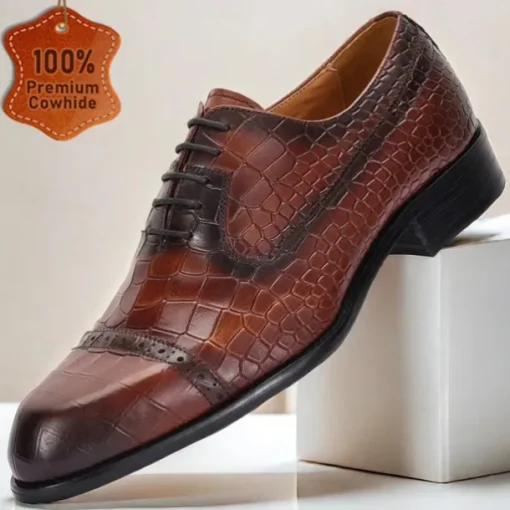 Men's Brown Crocodile Pattern Leather Oxford Shoes – Kentucky Derby Shoes for Formal Occasions