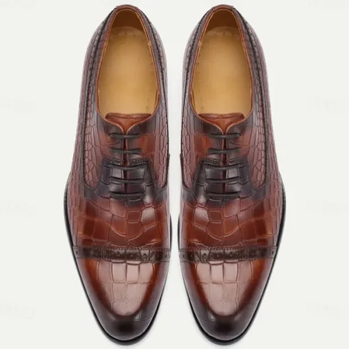 Men's Brown Crocodile Pattern Leather Oxford Shoes – Kentucky Derby Shoes for Formal Occasions