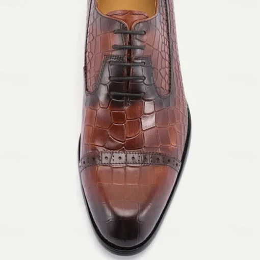Men's Brown Crocodile Pattern Leather Oxford Shoes – Kentucky Derby Shoes for Formal Occasions
