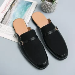 Men's Brown Faux Leather and Suede Slip-On Loafers – Stylish Casual Slip-on Shoes with Buckle Detail for Daily Wear, Work & Casual Occasions