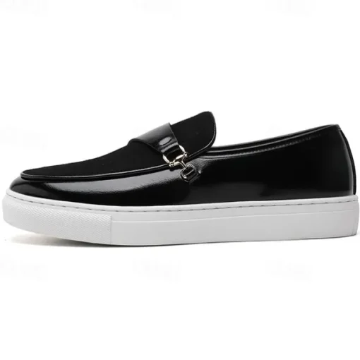 Men's Brown Faux Leather and Suede Loafers with Metal Buckle – Casual Slip-On Shoes with White Sole for Everyday Wear and Semi-Formal Occasions
